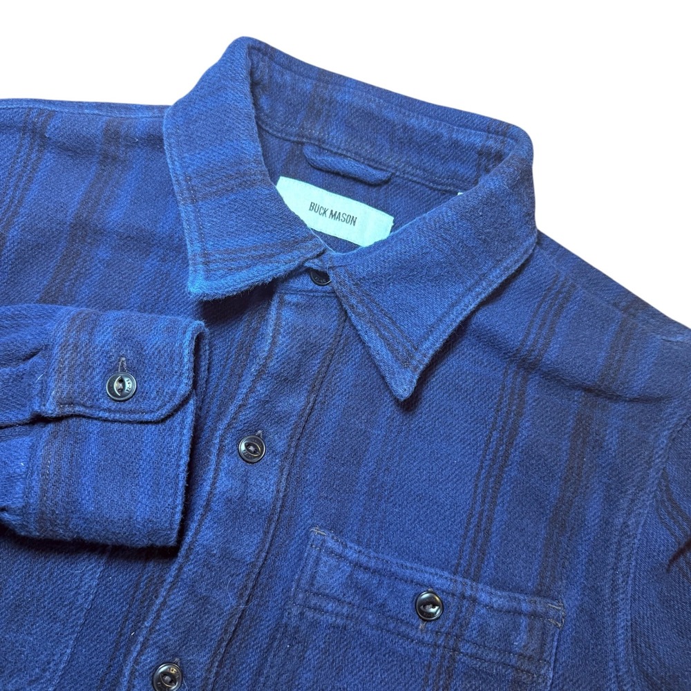 Buck Mason Mens XS Blue Striped Cotton Flannel Button Down Shirt Long Sleeve